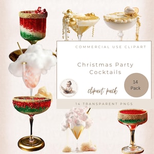 Christmas Cocktail Clipart, Illustrative Cocktail, Christmas Drinks, Commercial Use, Christmas Party, New Year Party, Fashion Clipart