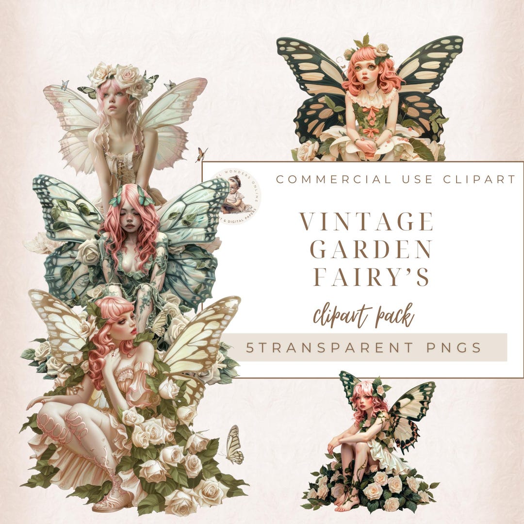 Vintage Fairy Clipart, Vintage Butterfly Girl Graphics, Fantasy Clipart ...