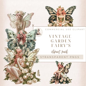 Vintage Fee Clipart, Vintage Schmetterling Mädchen Grafiken, Fantasy Clipart, Fee Junk Journal, Fee Ephemera, digitales Handwerk, Transparente Png