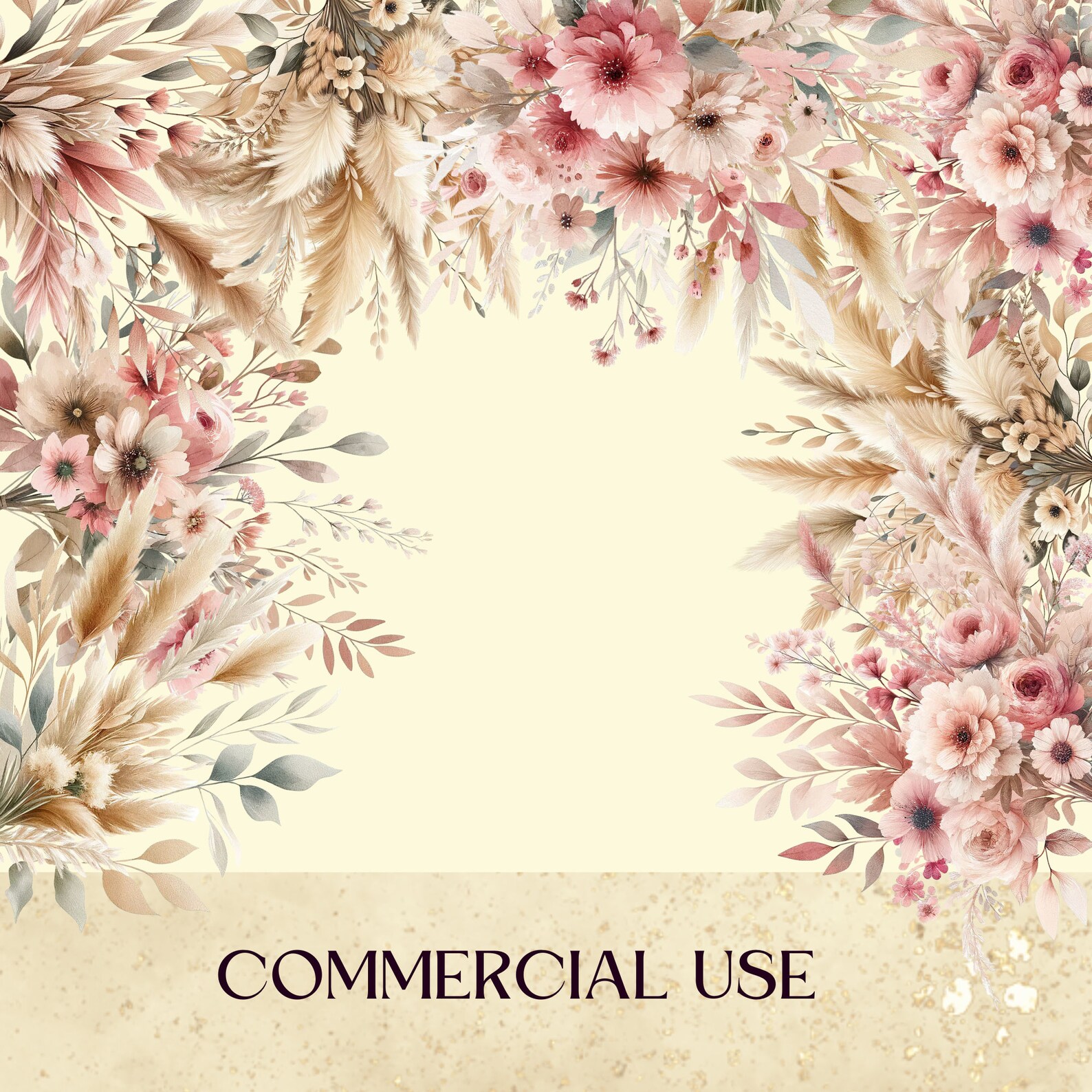 Boho Pink Flowers Clipart, Boho Floral Clipart, Boho Pink Wildflowers