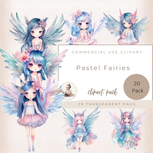Pastell Fee Clipart, Fantasy Fee Clipart, magische Fee, Fee Kunst, Fee Kinderzimmer Dekor, kommerzielle Nutzung, süße Feen, digitales Kunsthandwerk
