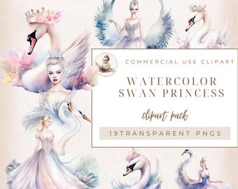 Watercolor Swan Princess Clipart, Nursery Clipart, Swan Clipart Png, Woodland Animal Clipart, Commercial Use, Card Making, Princess Clipart