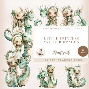 Die kleine Prinzessin und ihr Drache, Bester Freund Clipart, Drachen Clipart, Haustier Clipart, Fantasy Clipart, Prinzessin Clipart, Es war einmal