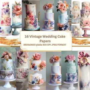 Vintage Wedding Cake Papers, Cake Papers, Digital Papers, Watercolor Cake Papers, Vintage clipart paper Invitaions, Card Making, Wall Art,