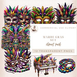 Mardi Gras-kralen, Mardi Gras-clipartbundel, Mardi Gras-kralen png, commercieel gebruik, Mardi Gras-masker, digitale ambachten, New Orleans-clipart