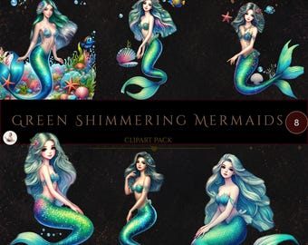Cute Mermaid Clipart, Sea Animals Clipart, Under the Sea, Fairy Tale Clipart, Mermaids Birthday, Commercial Use, Digital Crafts
