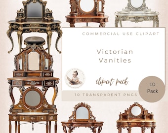 Victorian Vanities, Victorian Furniture Clipart, Antique Clipart, Bedroom Furniture, Bathroom Furniture, Commercial Use, Digital Crafts