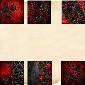 Black and Red Roses Digital Papers, Gothic Roses Background Papers ...