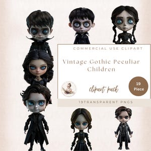 Eigenaardige kinderen clipart, vintage gotische karakter clipart, transparante png, grillige efemere graphics, sprookjesachtige ongewenste dagboekelementen