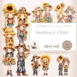 Sonnenblume Kinder Clipart, Sonnenblume Clipart, Kinder Clipart, Whimsy Sonnenblume Kinder Clipart, Sonnenblume Png, kommerzielle Nutzung, Kartenherstellung
