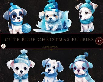 Christmas Puppy Clipart Bundle, Cute Winter Dog PNG, Holiday Puppy Clipart, Watercolor Christmas Animals, Commercial Use