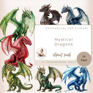 Dragons Clipart, Fantasy Dragons Png, Fantasy Clipart, Scrapbook, Junk Journal, Digital Crafts, Commercial Use, Chinese Dragon