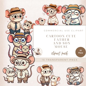 Imágenes Prediseñadas de padre e hijo, imágenes prediseñadas de papá e hijo, imágenes prediseñadas del Día del Padre, imágenes prediseñadas de ratón lindo, ratón de padre e hijo, uso comercial, artesanías digitales