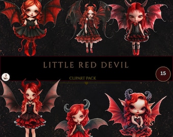 Little Devil Clipart, Halloween Clipart, Little Red Devils, Girl Devil Clipart, Dark Fantasy, Gothic Clipart, Commercial Use, Digital Crafts