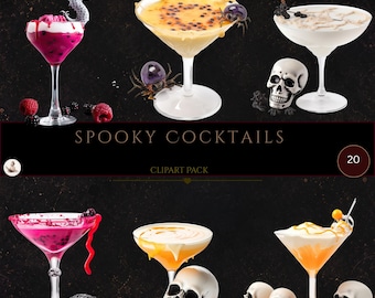 Cocktail di Halloween, cocktail spettrali, clipart di cocktail di Halloween, illustrazioni di alcolici, uso commerciale, inviti per feste