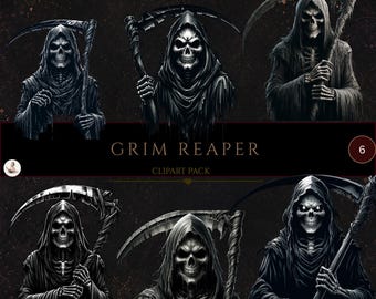 Imágenes prediseñadas de la Parca, invitaciones de Halloween, imágenes prediseñadas de Halloween, personajes espeluznantes, decoración de Halloween, uso comercial, manualidades digitales