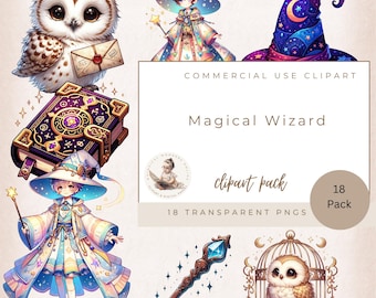 Wizard Clipart, Wizard Clipart, Digital Download, Magic School Clipart, Watercolor Png, Magical Wizard, Magic Clip Art, Commercial Use
