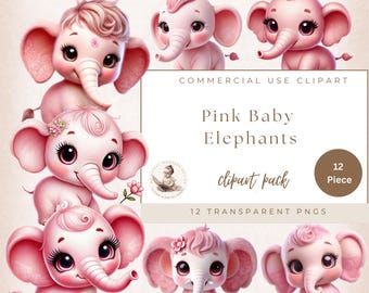 Baby Shower de niña, Elefante para guardería, Elefante rosa (PNG), Elefante rosa bebé, Elefante niña, Primer cumpleaños, Uso comercial, Manualidades digitales