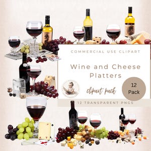 Clipart de tabla de vino y queso, paquete de clipart de queso en acuarela, clipart de picnic, uso comercial, clipart de celebración, clipart de vino