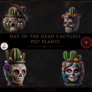 Mexican Clipart, La Calavera Catrina, Sugar Skull Pot Clipart, Mexican Halloween, Cactus Pot Plant, House Plant Clipart, Commercial Use