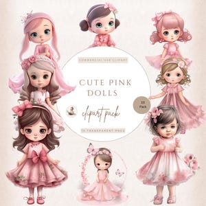 Cute Pink Doll, Doll Clipart, Fashion Girl Clipart, Princess Doll Clipart, Commercial Use, Doll Png, Card Making, Birthday Clipart, Girl Toy