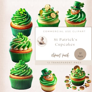 Cupcakes de San Patricio, Trébol de la Suerte, Adornos para Cupcakes, Duendecillo, Suerte Irlandesa, Pastelería, Uso Comercial