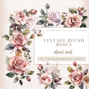 Vintage Rose Clipart, Blumen Clipart, kommerzielle Nutzung, Hochzeit Clipart, Kartenherstellung, rosa Rose, rosa Rosen Clipart, Floral Grafiken,