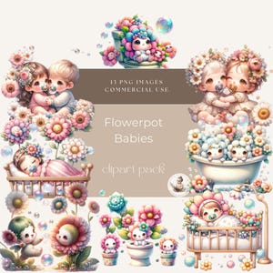 Bebés En Maceta, Clipart De Maceta, Baby Shower, Decoración De Guardería, Bebés Abrazos, Bebés Y Burbujas, Uso Comercial, Fabricación De Tarjetas, Bebés Lindos