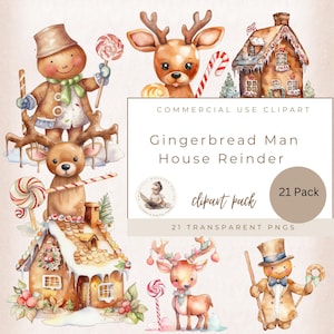 Watercolor Gingerbread Houses Clipart, Gingerbread Cookies Clipart Gingerbread Man, Commercial Use, Christmas Clipart, Festive Season