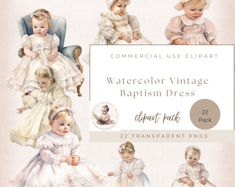 Vintage Baptism Clipart, Baby Christening Dress, Transparent Png, Religious Clipart, Watercolor Clipart, Commercial Use, Digital Crafts,