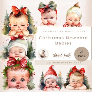 Noworodki na Boże Narodzenie, Clipart na Boże Narodzenie, Przedszkole Png, Clipart na Noworodka, Clipart na Akwarela, Użytek Komercyjny, Baby Shower, Zestaw dla Niemowląt