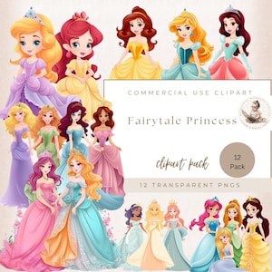 Fairytale Princess Clipart, Princess Clipart, Princess Birthday Party, Commercial Use, Princess Party, First Birthday, Digital Crafts