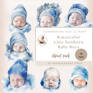 Bundle de cliparts aquarelle bébé garçon, clipart nouveau-né, clipart bébé, téléchargement numérique, clipart aquarelle, baby shower, décoration de chambre d'enfant