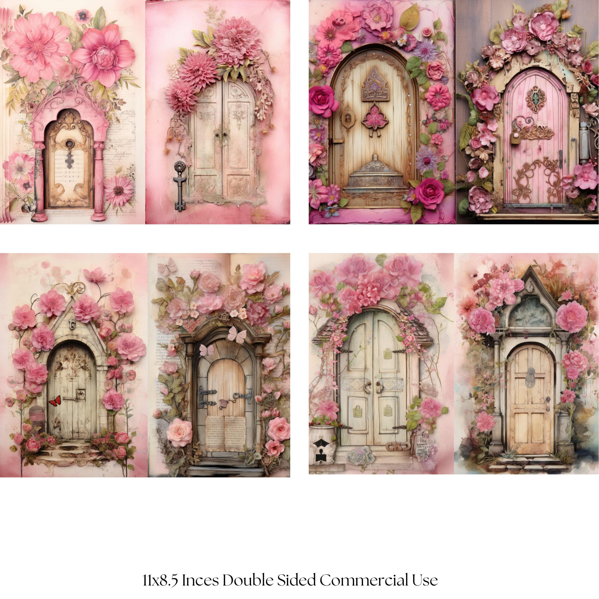 Junk Journal Printable, Wooden Doors, Pink Fairy Doors, Vintage Journal ...