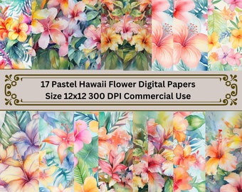 Hawaiian Pastel Tropical Digital Paper, Scrapbook Paper, Digital Backgrounds, Tropical Papers, Commercial Use, Wedding Papers, Digital Paper