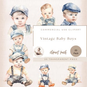 Clipart de acuarela de bebé niño vintage, moda vintage, paquete para baby shower, uso comercial, bebé niño victoriano, acuarela de bebé niño