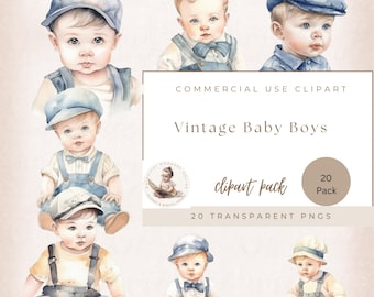 Vintage Baby Boy Watercolor Clipart, Vintage Fashion, Baby Shower Bundle, Commercial Use, Victorian Baby Boy, Baby Boy Watercolor