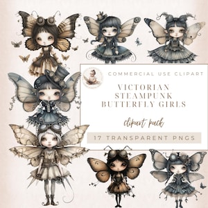 Viktorianische Clipart, Steampunk Schmetterling Mädchen, Botanische Clipart, Natur Clipart, viktorianische Mädchen, wunderliche Clipart, Steampunk Clipart