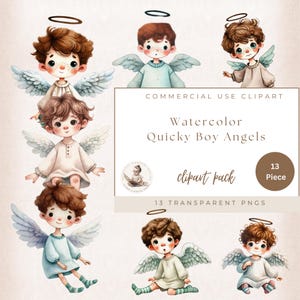 Quirky Boy Angels, Quirky Clipart, Christian Clipart, Baptism Clipart, Watercolor Angel, Commercial Use, Card Making, 300 DPI