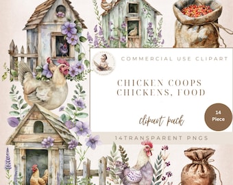 Cute Chicken, Baby Shower Clipart, Chicken Coop Clipart, Chicken Graphics, Chicken Ephemera, Commercial Use, Card Making, Digital Crafts