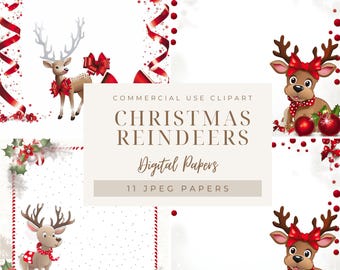 Christmas Digital Paper, Christmas Backgrounds, Holiday Papers, Scrapbook Papers, Printable Digital Paper Pack, Card Making, Commercial Use