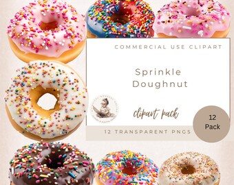 Donut Clipart, Candy Confetti Clipart, Baby Shower, Dessert Clipart, Commercial Use, Digitial Download, Card Making, Donut PNG