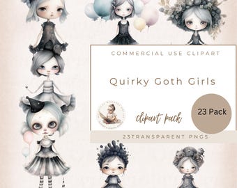 Quirky Goth Girls, Quirky Dolls, Goth Girl Clipart, Fairytale Art, Quirky Clipart, Whimsical Girl, Commercial Use, Celebration Clipart