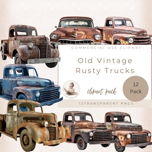 Watercolor Vintage Rusty Truck Clipart, Commercial Use, Rusty Vintage Truck, Digital Scrapbooking, Old Truck, Vintage Farm, Truck Clipart