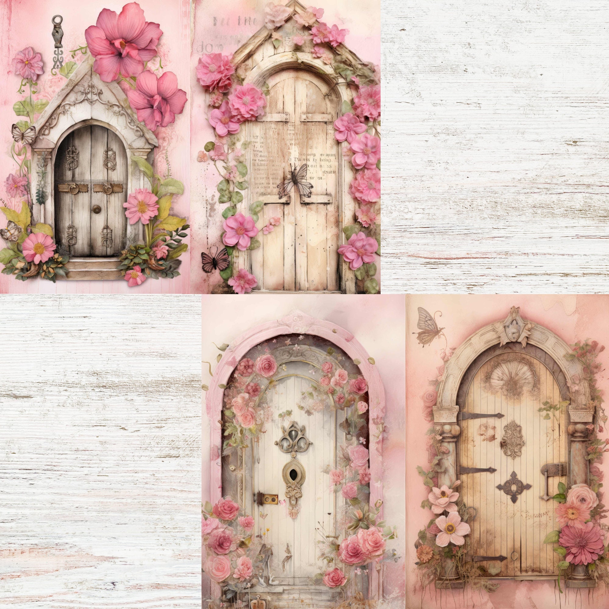 Junk Journal Printable, Wooden Doors, Pink Fairy Doors, Vintage Journal ...
