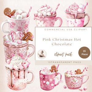 Pink Christmas Hot Chocolate Clipart, Festive Season Png, Winter Ephemera, Hot Cocoa Clipart, Hot Winter Chocolate Clipart, Holiday Clipart