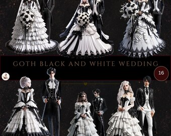 Black and White Gothic Wedding, Goth Clipart, Wedding Clipart, Fashion Clipart, Dark Fantasy Clipart, Commercial Use, Digital Crafts