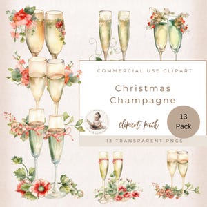 Verres de champagne de Noël, cliparts verres à vin, clipart célébration, Champagne Png, usage commercial, fabrication de cartes, clipart mariage