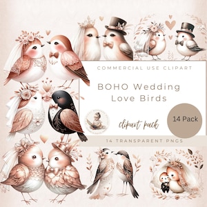 Clipart bohème, amour des cliparts romantique, inséparable des cliparts, clipart mariage, faire-part de mariage, usage commercial, créations numériques, Saint Valentin