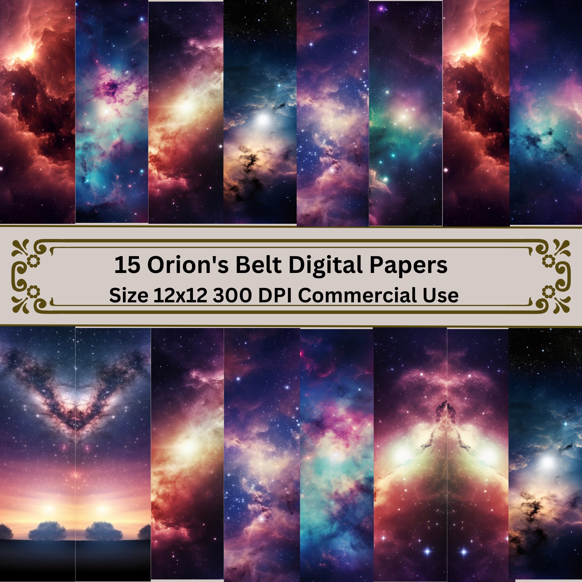 Moon Stars Galaxy Digital Background Papers, Orion's Belt Digital ...